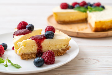 Homemade cheesecake with raspberries and blueberries