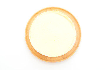 Homemade cheesecake on white background