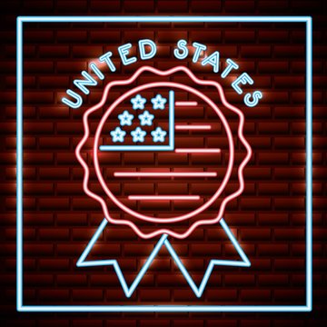 american independence day rosette with usa flag neon vector illustration