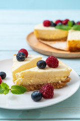 Homemade cheesecake with raspberries and blueberries