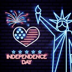 american independence day statue of liberty heat usa flag fireworks vector illustration