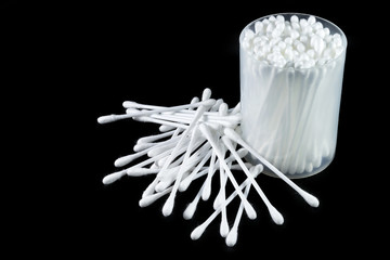 Cotton Buds isolated on black background.