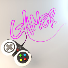 "gamer" word written with game controller wire
