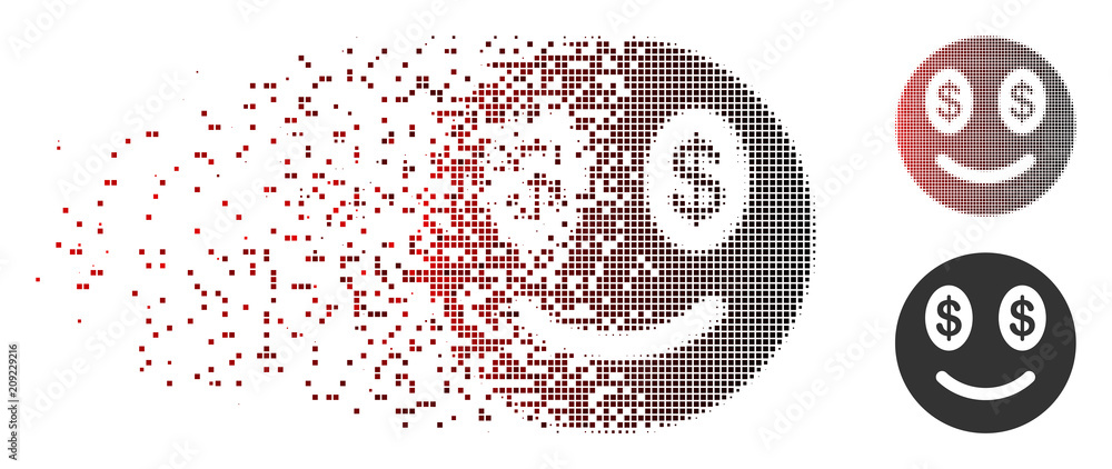Poster vector businessman smile icon in dissolved, dotted halftone and undamaged entire versions. disappear