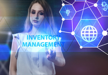 The concept of business, technology, the Internet and the network. A young entrepreneur working on a virtual screen of the future and sees the inscription: Inventory management
