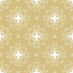 Floral vector ornament. Seamless abstract classic background with flowers. Pattern with repeating white floral elements. Ornament for fabric, wallpaper and packaging