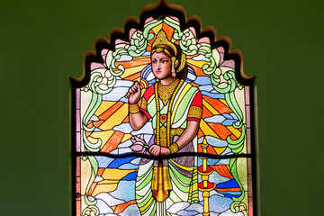 Stained glass is a beautiful Hindu god image.
