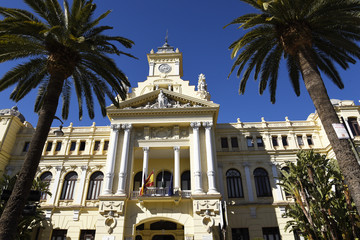 The Stunning architecture of the City Hall in Malaga shines in the Spanish Sun
