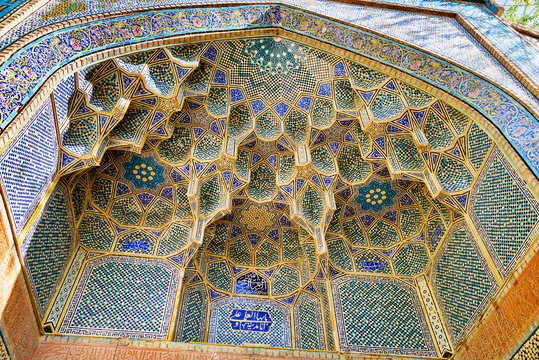 Mosaic decoration of Ali Gholi Agha Mosque in Isfahan. Iran
