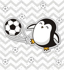 Cute  penguin playing soccer
