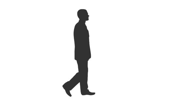 Silhouette of walking business man in suit, alpha channel