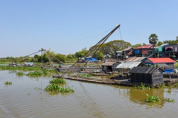 Fishnets in a tributary river to the Tonle Sap lake