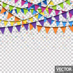 Obraz premium garlands and confetti background with vector transparency