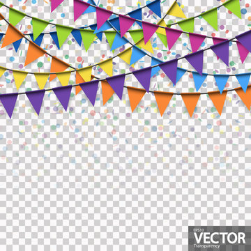 garlands and confetti background with vector transparency