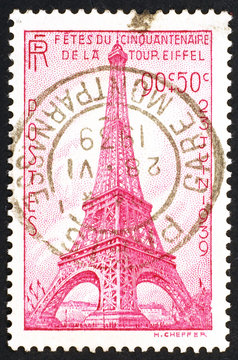 French vintage stamp celebrating Tour Eiffel