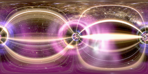 Spherical 360 degrees, seamless panorama wormhole cosmic futuristic tunnel. 3D rendering