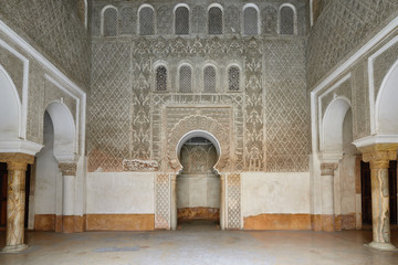 Detail of unusually ornamented Moroccan architecture in Marrakesh.