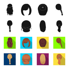 Light braid, fish tail and other types of hairstyles. Back hairstyle set collection icons in black,flet style vector symbol stock illustration web. © pandavector
