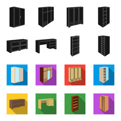 Wardrobe with mirror, wardrobe, shelving with mezzanines. Bedroom furniture set collection icons in black,flet style vector symbol stock illustration web. © pandavector