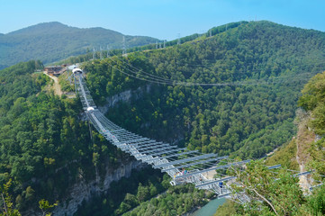 Longest suspended pedestrian bridge across the gorge in Russia