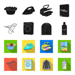 Dryer, washing machine, clean clothes, bleach. Dry cleaning set collection icons in black,flet style vector symbol stock illustration web. © pandavector