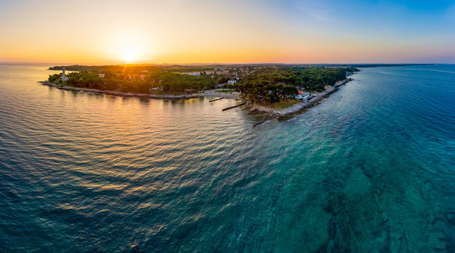 Spectacular aerial seascape panorama at sunrise.