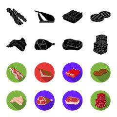 Chicken wings, ham, raw steak, beef cubes. Meat set collection icons in black,flet style vector symbol stock illustration web. © pandavector