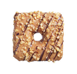 Square donut with a caramel glaze