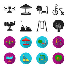 Airplane on a spring, swings and other equipment. Playground set collection icons in black,flet style vector symbol stock illustration web. © pandavector