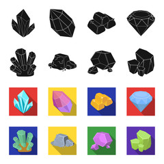 Crystals, iron ore. Precious minerals and a jeweler set collection icons in black,flet style vector symbol stock illustration web. © pandavector