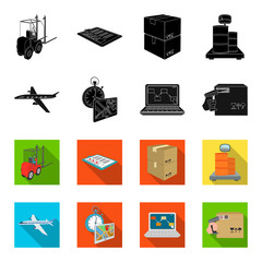Transport aircraft, delivery on time, computer accounting, control and accounting of goods. Logistics and delivery set collection icons in black,flet style isometric vector symbol stock illustration © pandavector