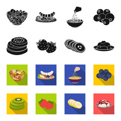 Fruits and other food. Food set collection icons in black,flet style vector symbol stock illustration web. © pandavector