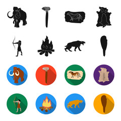 Man, hunter, onion, bonfire .Stone age set collection icons in black,flet style vector symbol stock illustration web. © pandavector