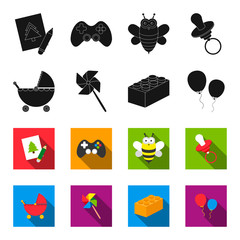 Stroller, windmill, blocks, balloons.Toys set collection icons in black,flet style vector symbol stock illustration web. © pandavector