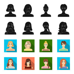Types of female hairstyles black,flet icons in set collection for design. Appearance of a woman vector symbol stock web illustration. © pandavector