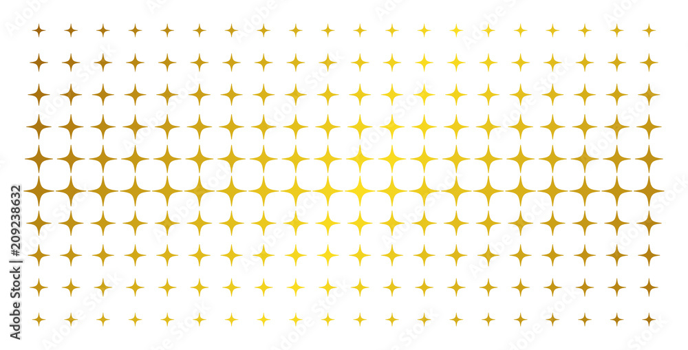 Poster space star icon golden halftone pattern. vector space star items are arranged into halftone matrix w