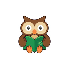 Cute Smart Owl Holding a Book Study