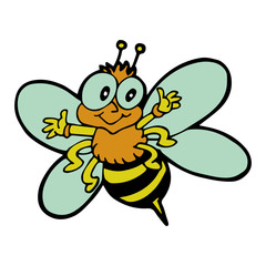 Bee cartoon illustration isolated on white background for children color book