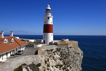 Fototapeta na wymiar The lighthouse at Europa Point on the rock of Gibraltar is the first or the last Lighthouse in Europe 