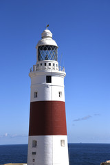 Lighthouse at Europa Point on the Rock of Gibraltar at the entrance to the Mediterranean Sea
