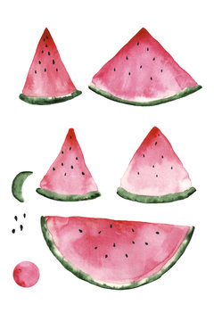 Set of isolated watermelon illustration. Summer elements.