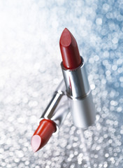 lipstick on a silvery background.