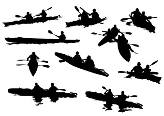 Fototapeta na wymiar Sports kayak with athletes on a white background