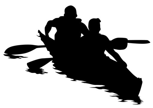 Sports kayak with athletes on a white background
