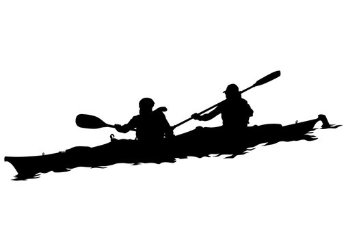 Sports kayak with athletes on a white background