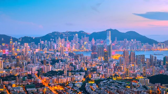 4k timelapse of Sunrise Scene of Hongkong Cityscape, View form top of Lion Rock mountain, Hongkong