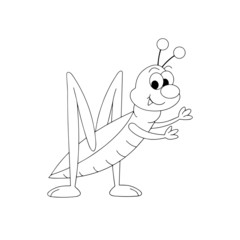 Grasshopper cartoon illustration isolated on white background for children color book