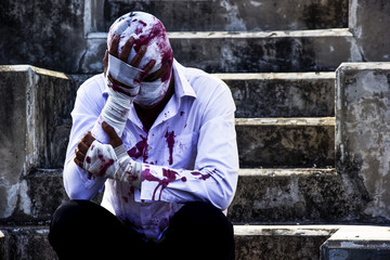 Young business man disappointed in life And fail in love. Young man who hurt himself