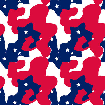 Abstract Camo Background In National USA Colors - White, Red And Navy Blue