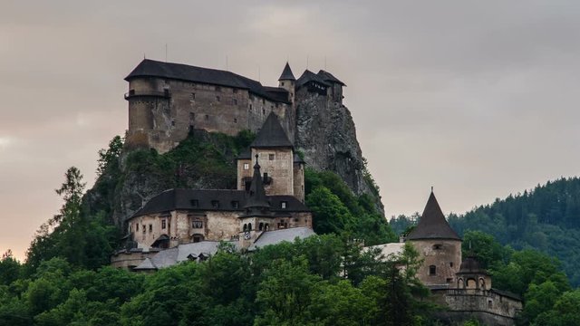 Evening light over historic casle Time lapse